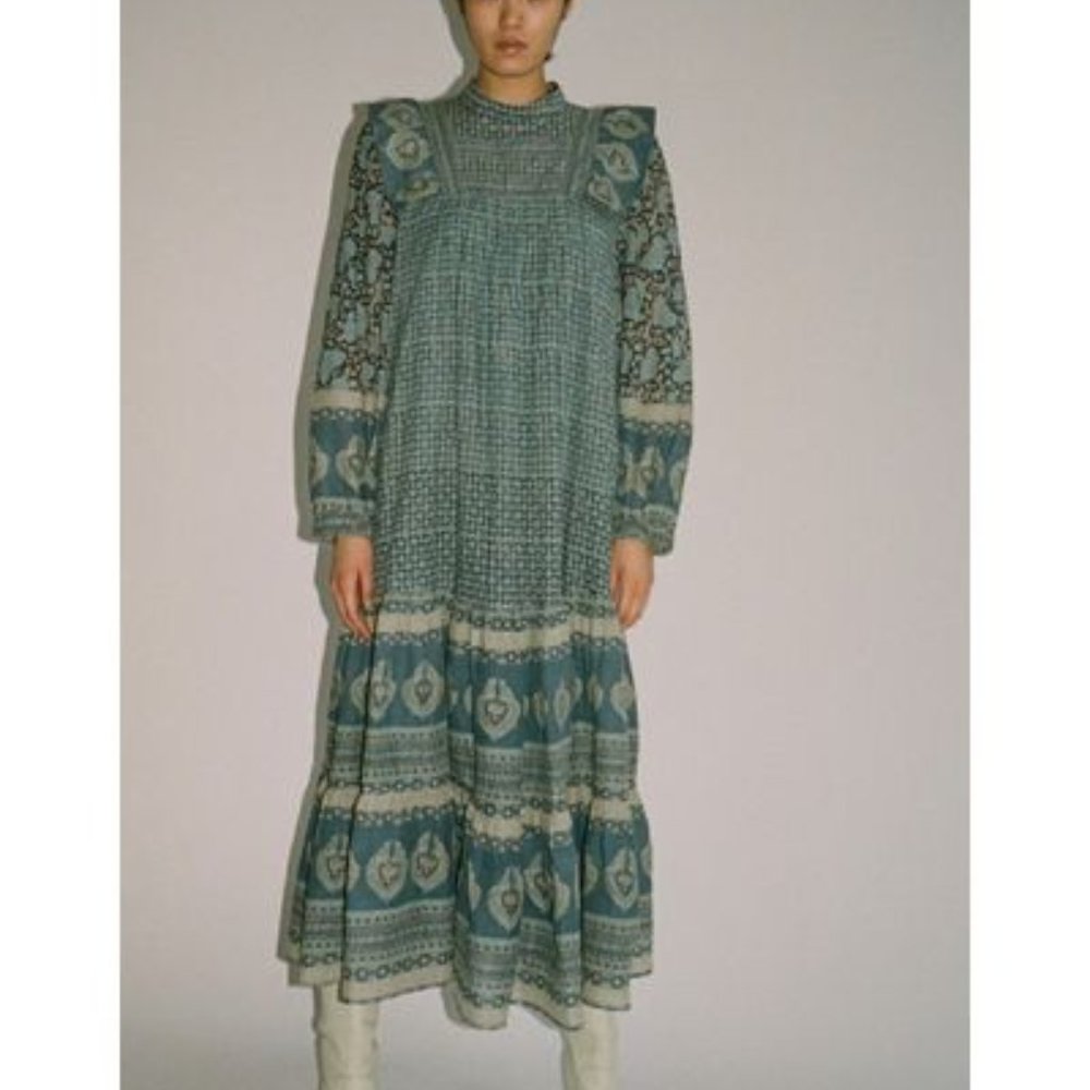 Sea Margo Belted Floral-print Cotton-voile Maxi Dress - Blue Multi - Size M-NWOT